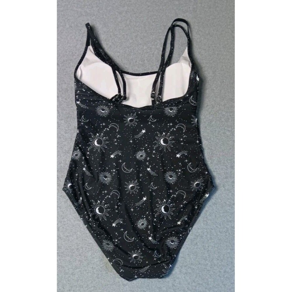 Celestial One Piece Swimsuit S Black Sun Moon Stars Multi Strap Padded Astrology - Picture 9 of 9